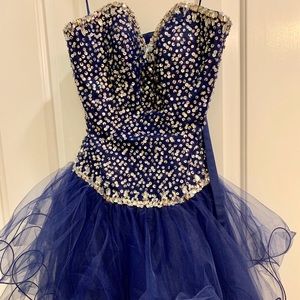 Navy sequin prom dress